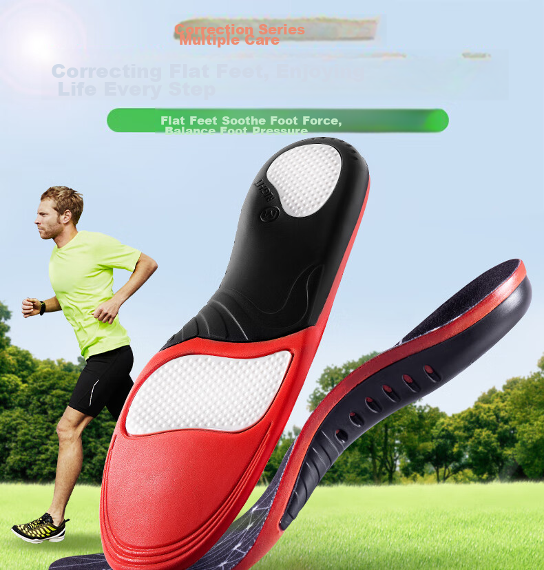 IQGD Sports Correction Insoles for Men And Women, Flat Feet Arch Support, Bunions Correction, Flat Sole 6667, Black And Red, Size XS 1