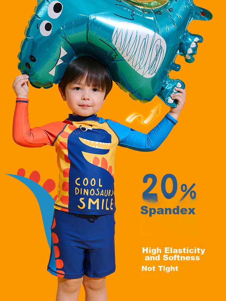 Sulang UPF50+ Sunscreen | 20% Spandex High Elastic Long Sleeve Shorts Boys Children's Swimsuit Dinosaur Walk 110 4