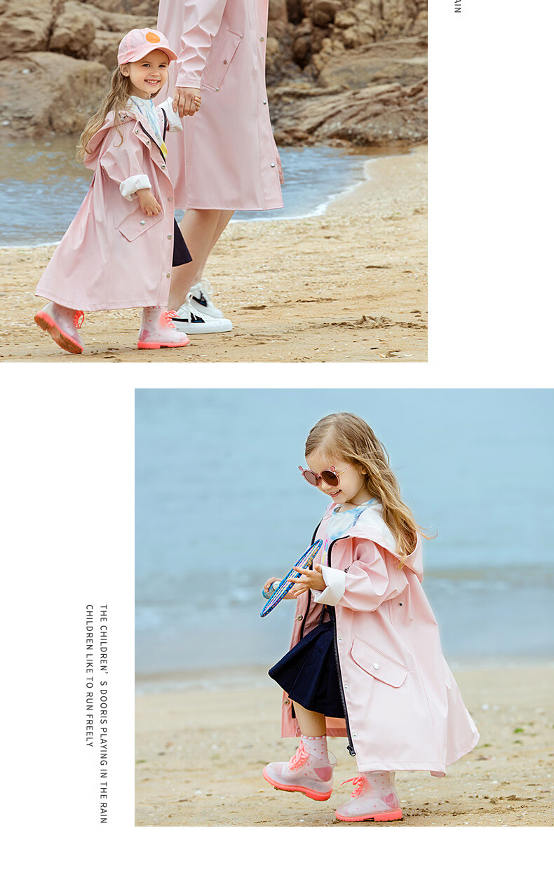 Qinfeimanyuyi Children's Long Raincoat, Full-Body Waterproof, Kindergarten Backpack Position, Elementary School Student Rain Poncho, Pink, Size S 9