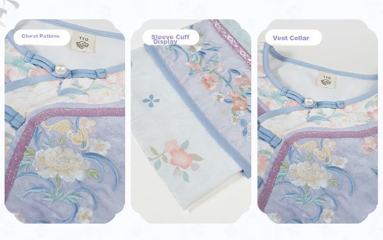 Qibo Girls' Cheongsam, Spring And Autumn Mid-Autumn Festival Children's Kindergarten New Hanfu, Blue-Purple + Neck Scarf, Size 130 35