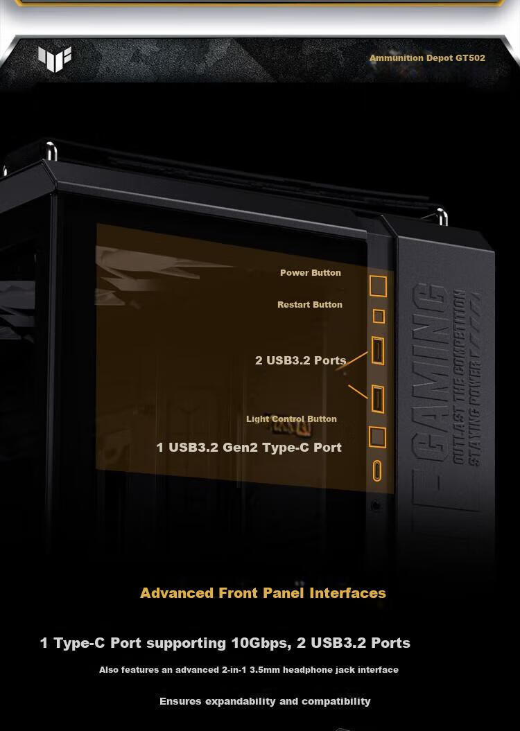 ASUS TUF GAMING GT502 Ammunition Storage Case, Dual-Chamber Design, Tool-Free Disassembly, Black Seaside View, Innovative Cooling, GPU Bracket 10