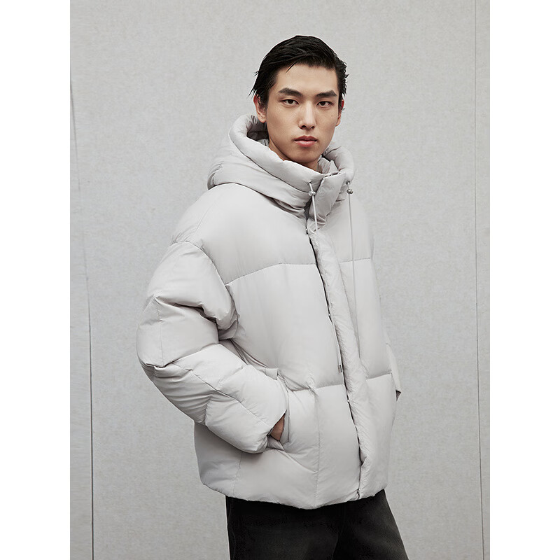 GXG Men's Fashionable Lightweight Hooded down Jacket, Men's Coat, New for Winter 2024, Light Gray, 185/XXL