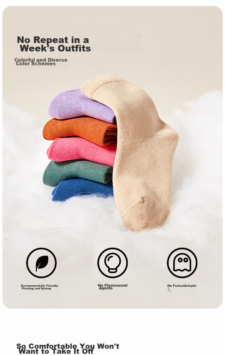 BALABALA Children's Socks, Spring And Autumn, Boys And Girls Cotton Socks, Solid Color Baby Toddler Mid-Calf Socks, Five Pairs Pack, 208924172205 6
