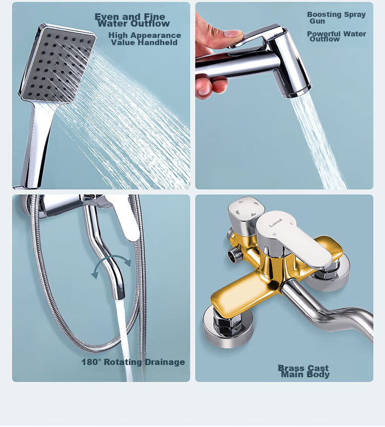 Larsd Shower Head Set, Square Spray Gun Shower Head, Silver Shower Faucet, High-Pressure Shower Head Complete Set F816 4