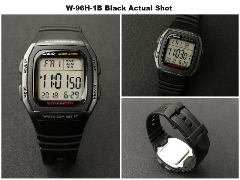 CASIO Men's Small Square Series Outdoor Waterproof Sports Student Watch Luminous Digital Watch Gift for Boyfriend W-96H-1B 11