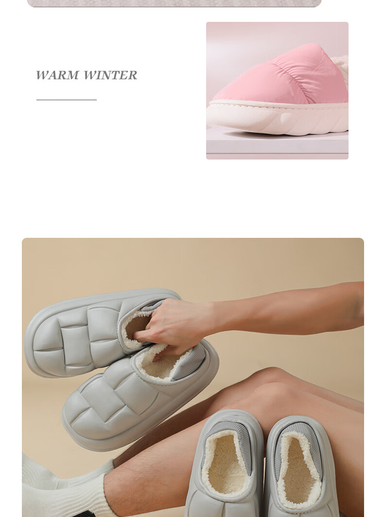 FOOTOPPO Waterproof Cotton Slippers, Maternity Shoes, Autumn And Winter Outdoor Wear, Thick-Soled Non-Slip Slippers, Winter Warm Cotton Shoes, Home Shoes for Me 14