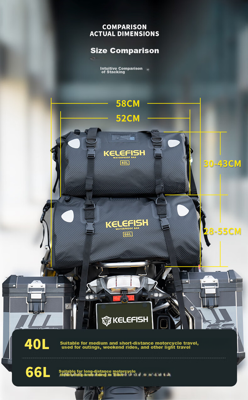 KELEFISH Motorcycle Tail Bag Waterproof Travel Saddle Bag Riding Rear Seat Bag Sand Yellow - Updated Version 66L 6