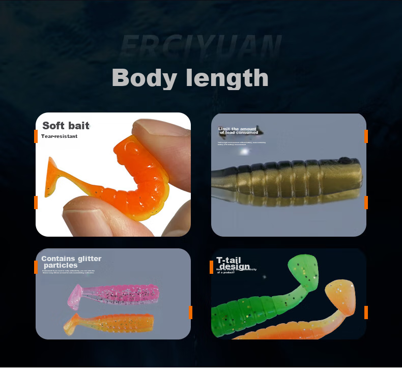 Erciyuan Lure Fishing Bait, Wave-Shaped Artificial Bait, Root Fishing Soft Bait, T-Tail Casting Texas Fishing Set Lure, Gree 3