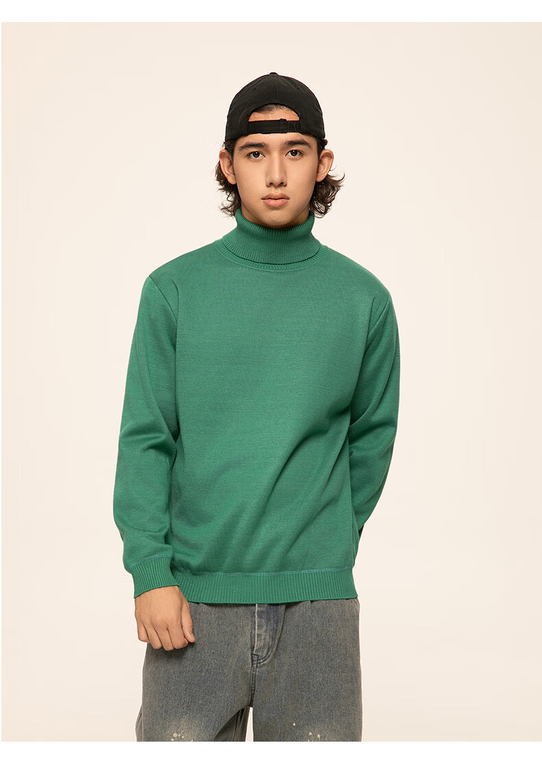 GENIOLAMODE [Endorsed by Ao Ruipeng] Men's Winter High Neck Versatile Base Knit Sweater Black 3XL 8