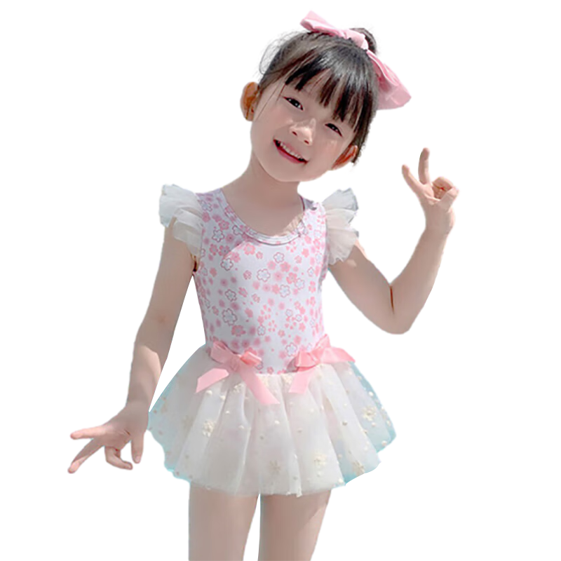 F.DYRAA Children's Swimsuit, One-Piece Dress for Girls, Cute Princess Style for Toddlers, Suitable for Swimming Pool And Hot Springs, Model 32652, Pink, Size L