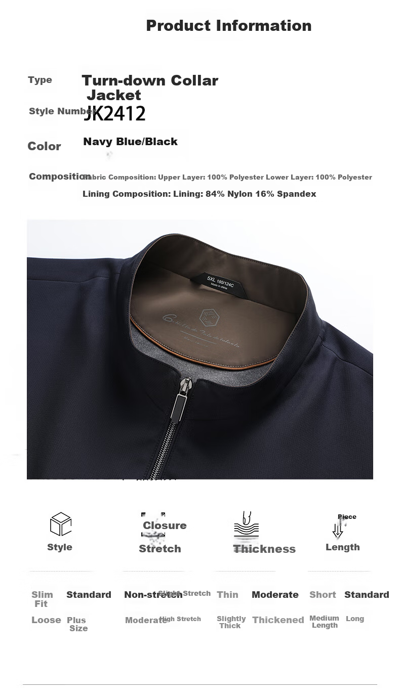 Ayoupang Large Size Stand-Collar Executive Jacket for Middle-Aged And Elderly Fathers, Cadre Style Outer Coat, Navy Blue, 3XL 2