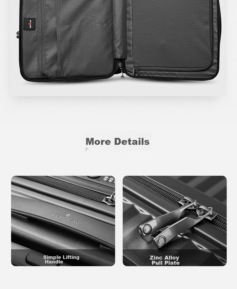 Echolac Front-Opening Luggage, Travel Suitcase, Dual TSA Combination Lock, Business Carry-On Luggage, CPT183 Black, 17-Inch 10