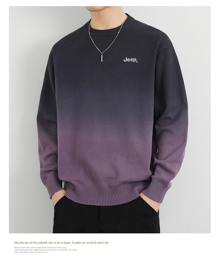 JEEP Men's Winter Gradient Crew Neck Sweater Loose Knitwear Blue XL 3