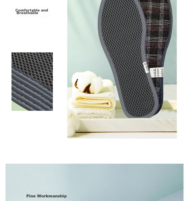 FOOTOPPO Odor-Resistant Insoles for Men, Summer Sports Military Training Ultra-Soft Breathable Sweat-Absorbing Anti-Sweat Foot Insoles for Men's Leather Shoes Soft Sole Insoles 16