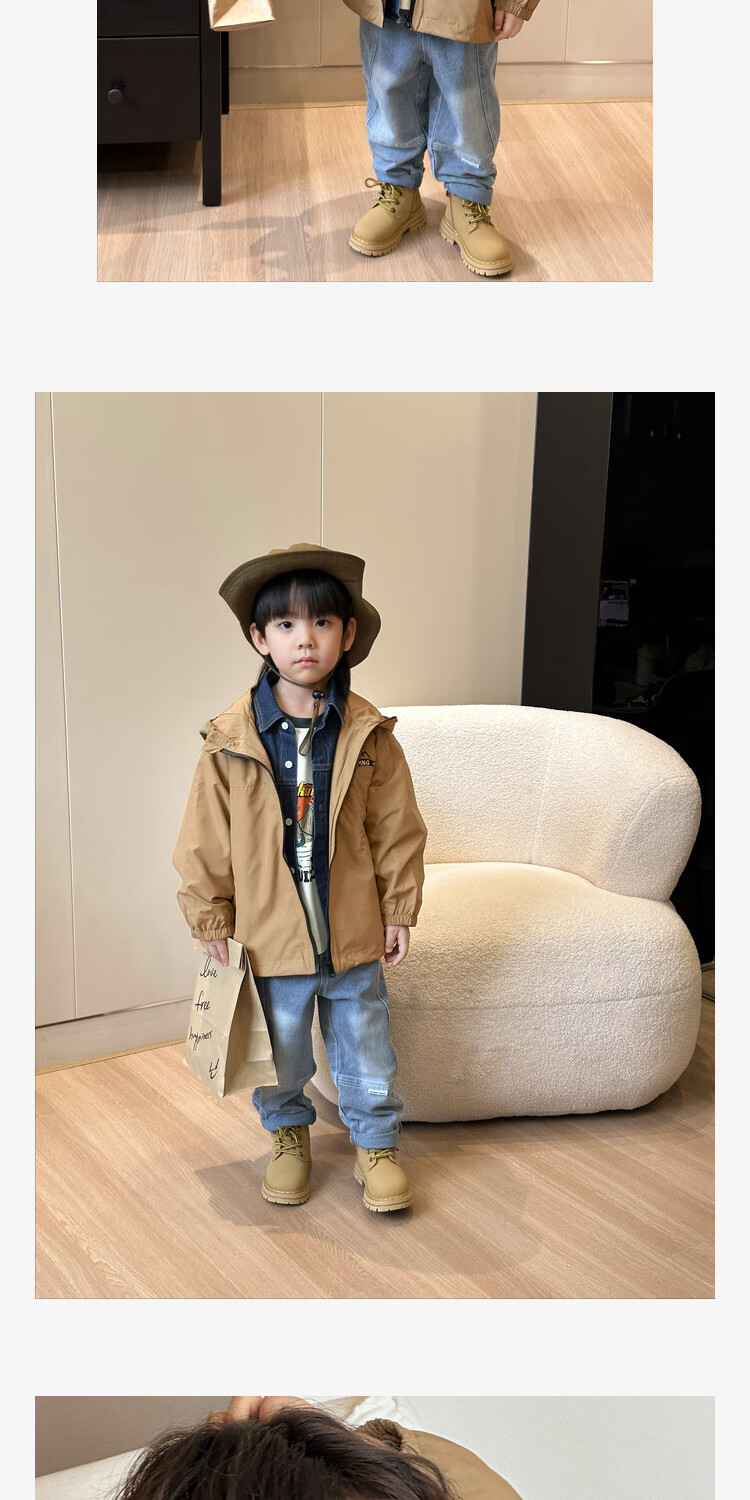 LUSON Chen Dazhu Boys Outdoor Hooded Workwear Jacket 2025 Spring Autumn New Children's Water-Repellent Mountaineering Coat 20
