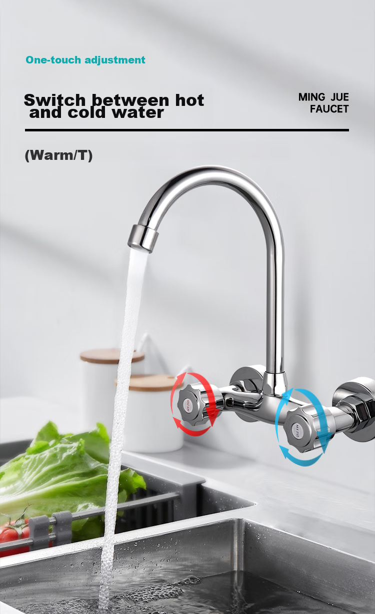 MEJUE Kitchen Hot And Cold Water Faucet, Wall-Mounted Brass Sink Tap for Washing Vegetables, Z-1132 7