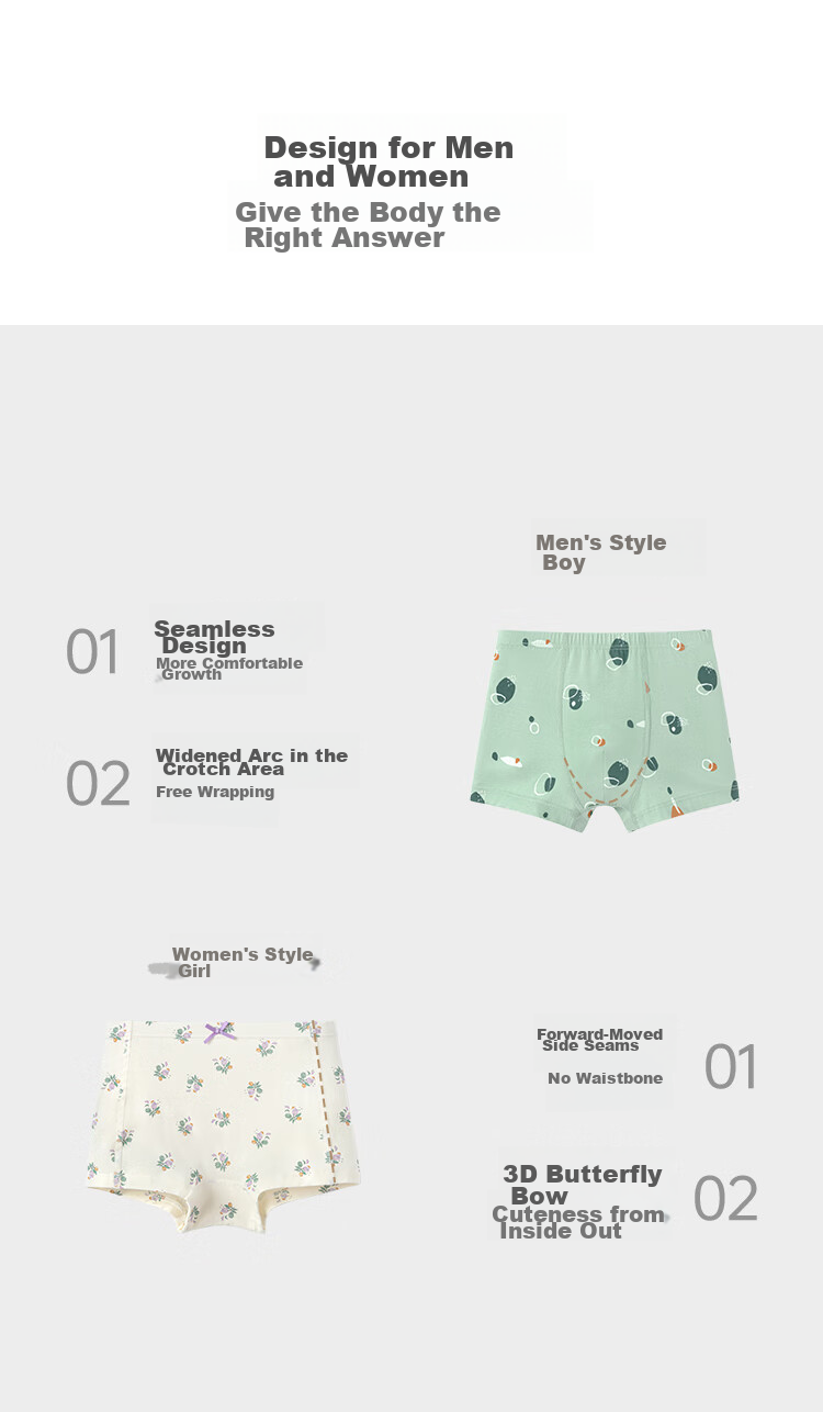 Junejunior [Under Babylove Brand], Children's Underwear for Boys And Girls Aged 3-12, 3D Cut Boxer Briefs, Spring And Summer, 3-Pack 10