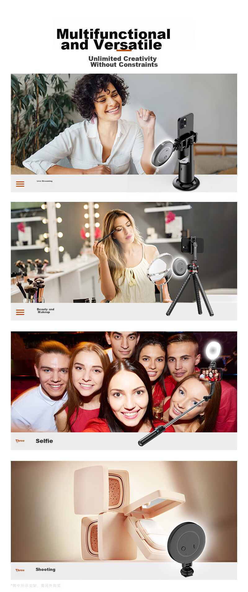 Selfieshow Live Streaming Fill Light for Streamers, Indoor Desktop Photography Light, Food Atmosphere Lamp, Handheld Soft Light Beauty Light, Professional Camera Portable Pocket Light 9