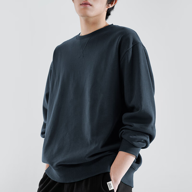 MARKLESS Men's Cotton Sweatshirt, Spring Season, 100% Cotton, Casual Round Neck Top, Inner Layer Pullover, 0434, Navy Blue, 2XL