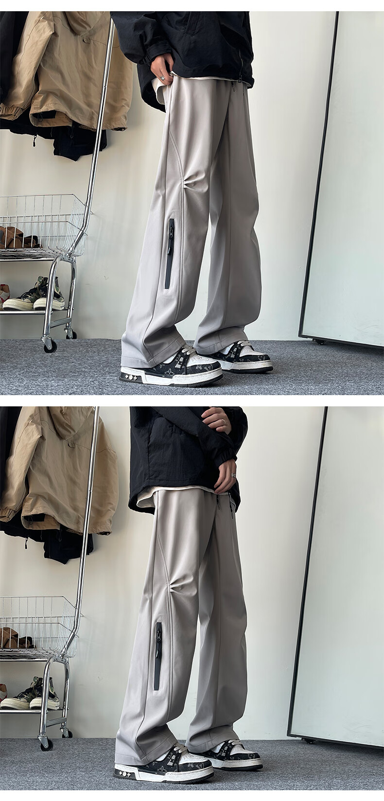 IZEXX Mountain-Style Water-Repellent Casual Pants for Men, Summer Straight-Leg Wide-Leg Outdoor Paratrooper Cargo Trousers IZ37 Black M 6