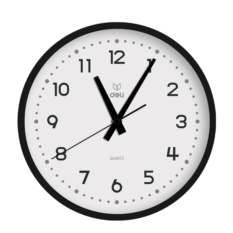Deli Wall Clock, Stylish Creative Minimalist Living Room Wall-Mounted Quartz Clock, 35cm LE402ES Black, Back-To Essential