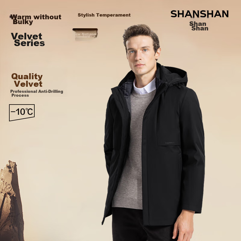 SHANSHAN Detachable Inner Lining Three-In down Jacket for Men, Goose Down Mid-Length Thick Warm Dad Coat Outerwear Men's 2XL