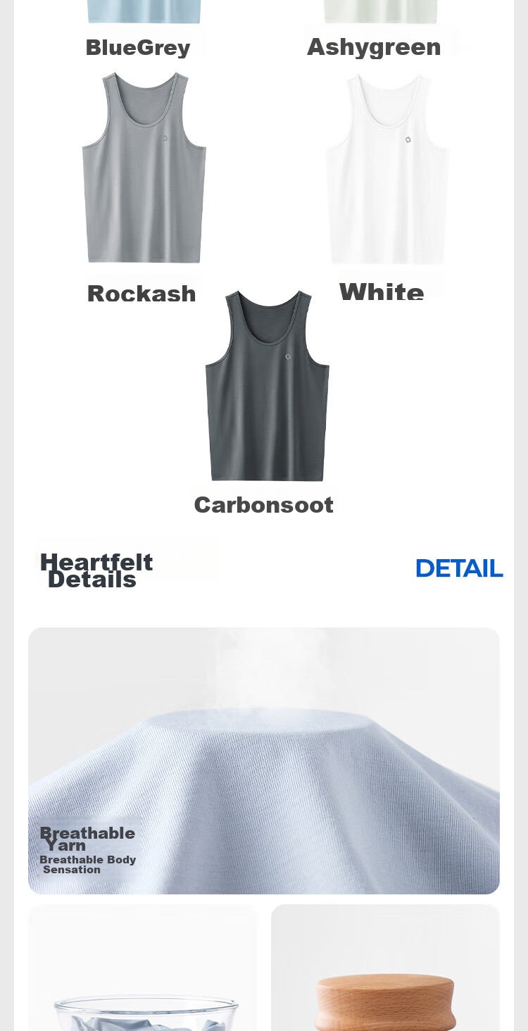 HLA [Zui Huxi-Pro7] Sleeveless Vest for Men, Lyocell Antibacterial Cooling Basic Undershirt Thin Tank Top 15