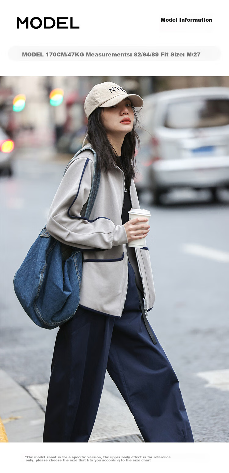 Dme [Stand-Up Collar Contrasting Trim Sweatshirt], Spring And Autumn Design, Stylish, Slimming, Long-Sleeve Casual Jacket for Wome 12