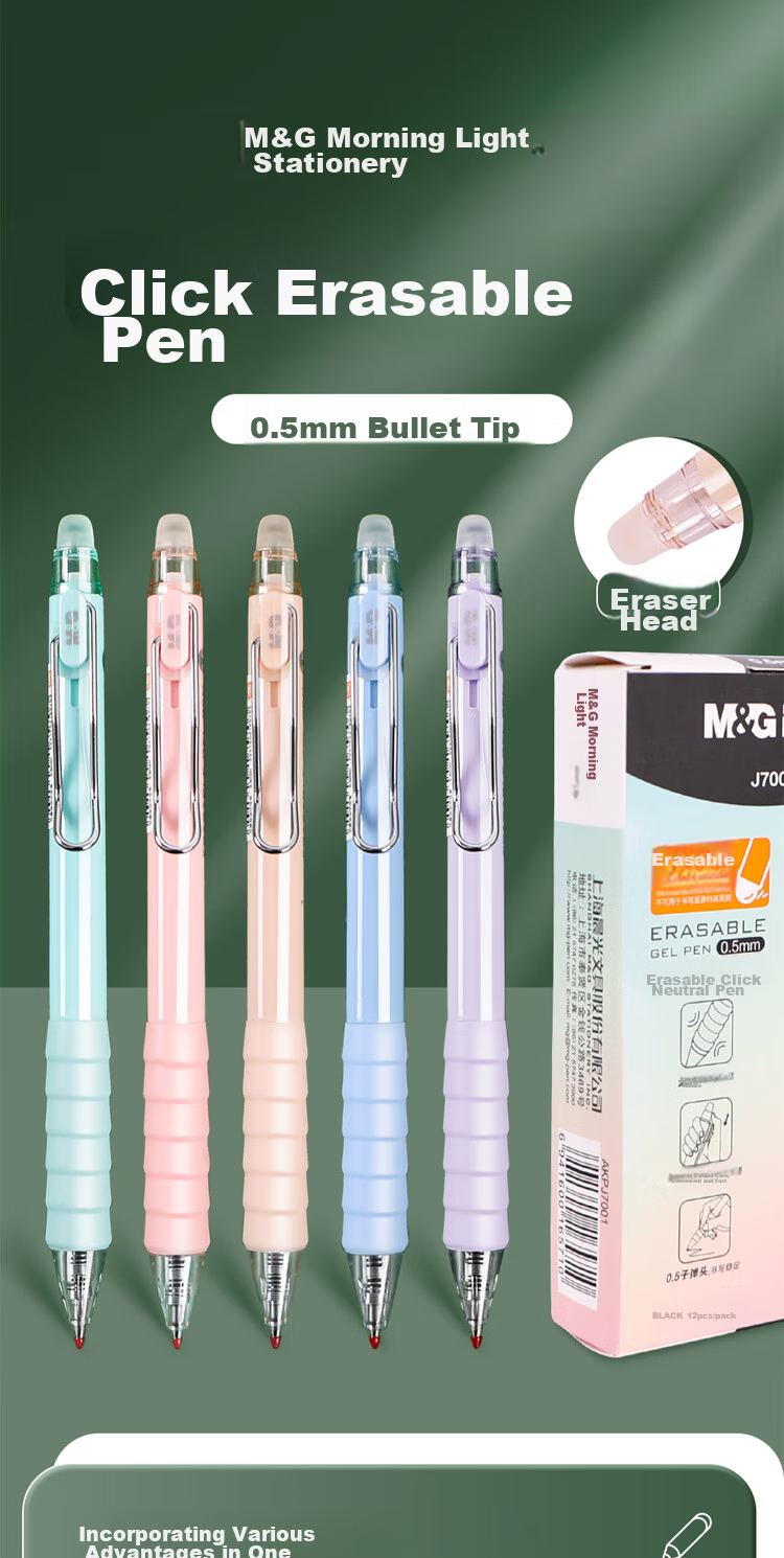 M&G Erasable Pen, Student Gel Pen, Easy-Erase Pen, Magic Retractable Cloud Grip Pen, Random Pen Barrel Color, AKPJ7001A, 6 Pieces 1
