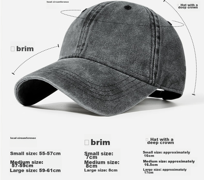 CACUSS Women's Baseball Cap Summer Outdoor Duckbill Hat Large Head Circumference Pure Cotton Soft Top Slim Face Sun Hat Dark Gray 13