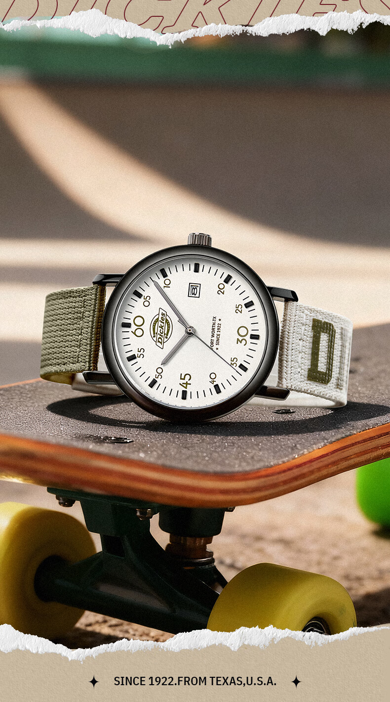 Dickies Student Watch Silent Pointer Exam Watch Sports Retro Calendar Quartz CL-686 Black White 1