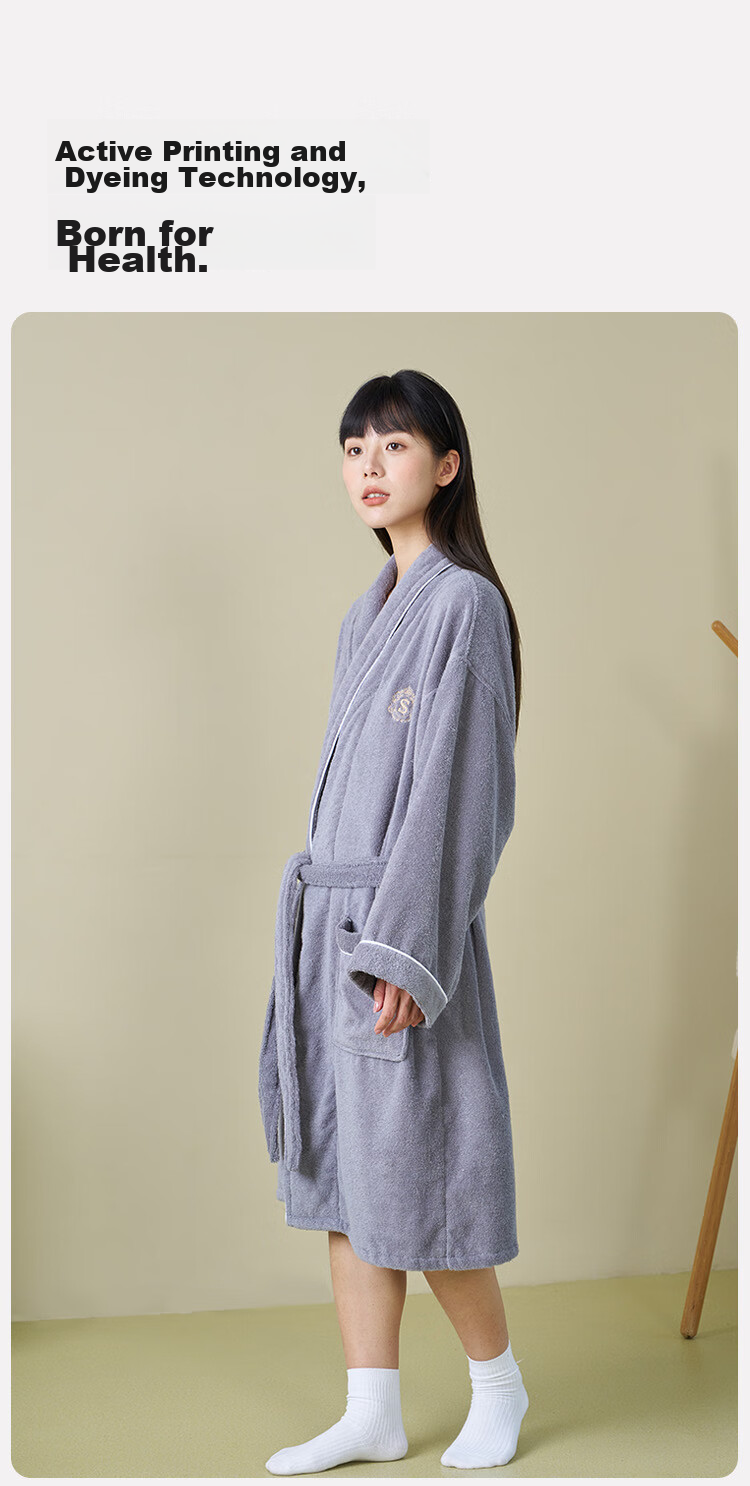Sanli Five-Star Hotel Bathrobe, Pure Cotton, Absorbent And Quick-Drying, Adult Thin Home Bathrobe for Men And Women, Autumn And Winter Long Style Bath Towel, Gray, Size M 10