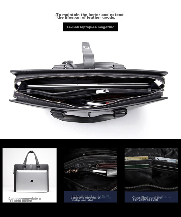 BVP Men's Handbag, Business Briefcase, Cowhide Lock Buckle, Horizontal Style Handbag, Multifunctional Laptop Bag 26