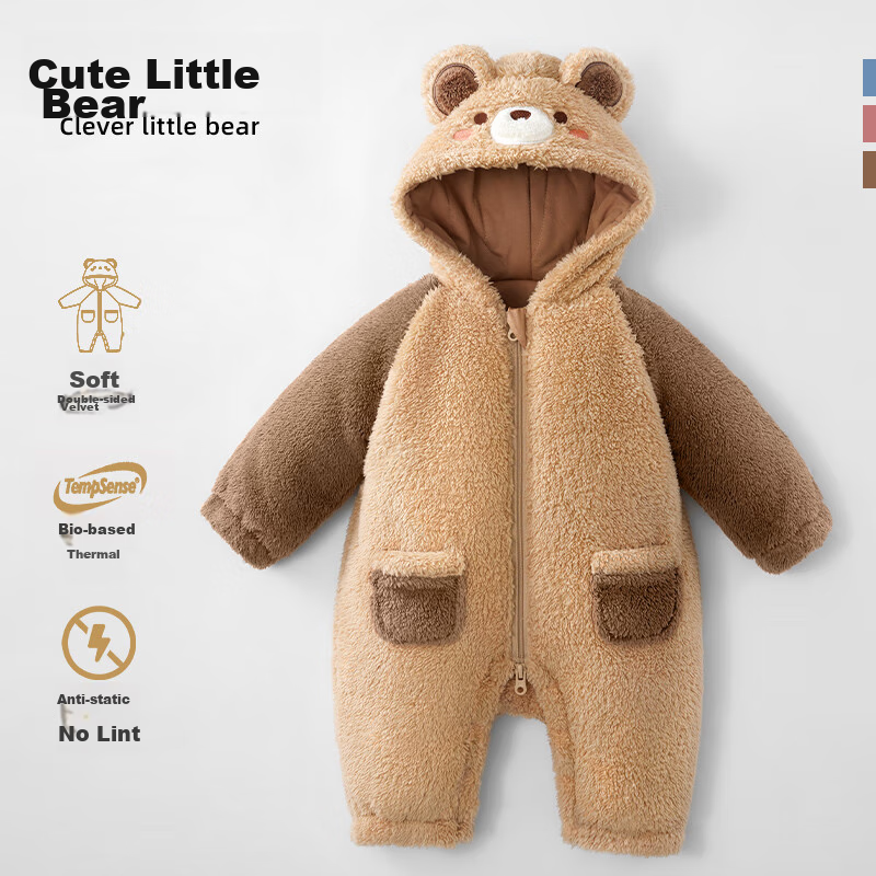 Beitaisi Baby Clothes Autumn Winter Padded Onesie, Thickened Warm Cute Fluffy Baby Outdoor Cotton Jacket Romper