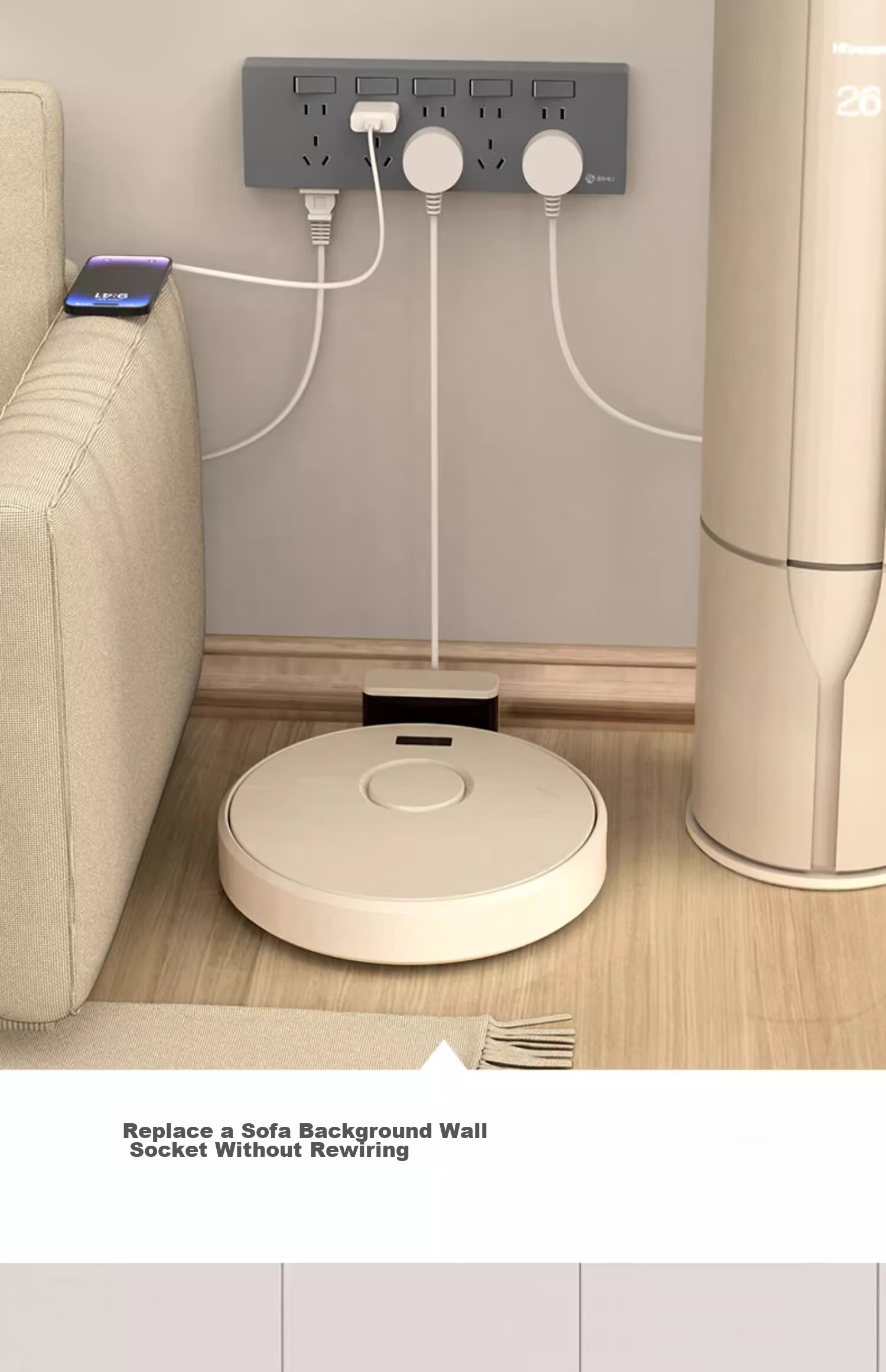 FDD 86-Type Expandable Socket, Kitchen Multi-Hole Extension Converter Track Socket Wireless Power Strip [White - 28 Holes] Left Expansion + Independent Switch 15