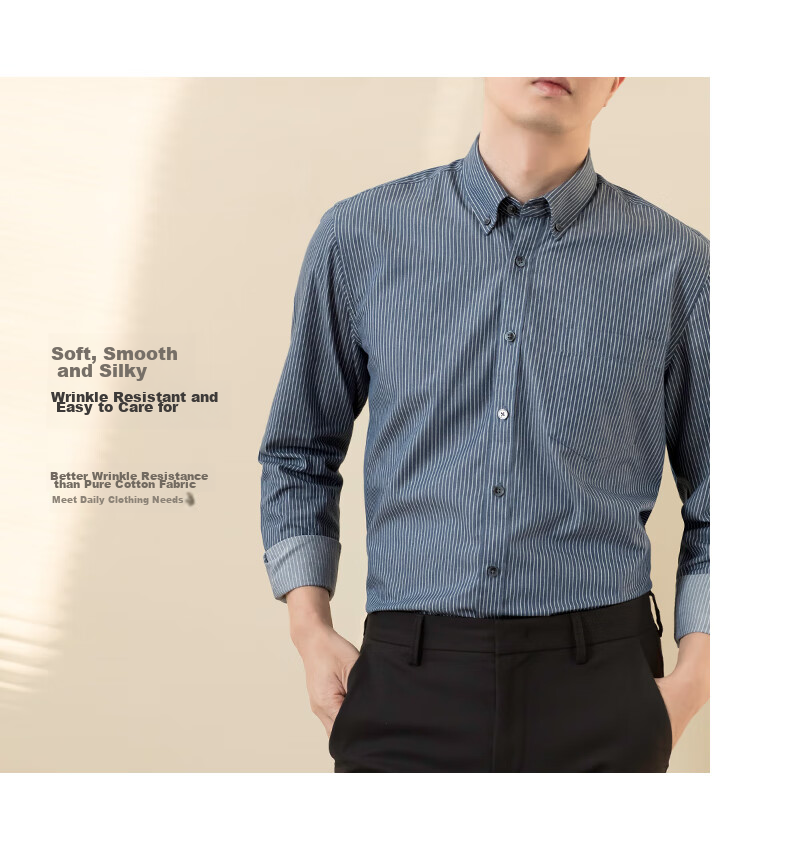 BLACKMONDAY [Easy-Care] Striped Shirt for Men, Spring And Autumn Business Casual Wrinkle-Resistant Non-Iron Long-Sleeve Dress Shirt 7
