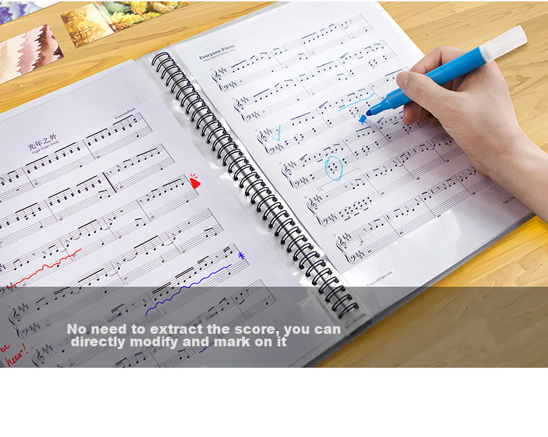 Jindeli Music Folder, Piano Sheet Music Folder, Editable Score Folder, A4 File Folder, Guitar Sheet Music Folder, Black, 1 Pack CF230 16