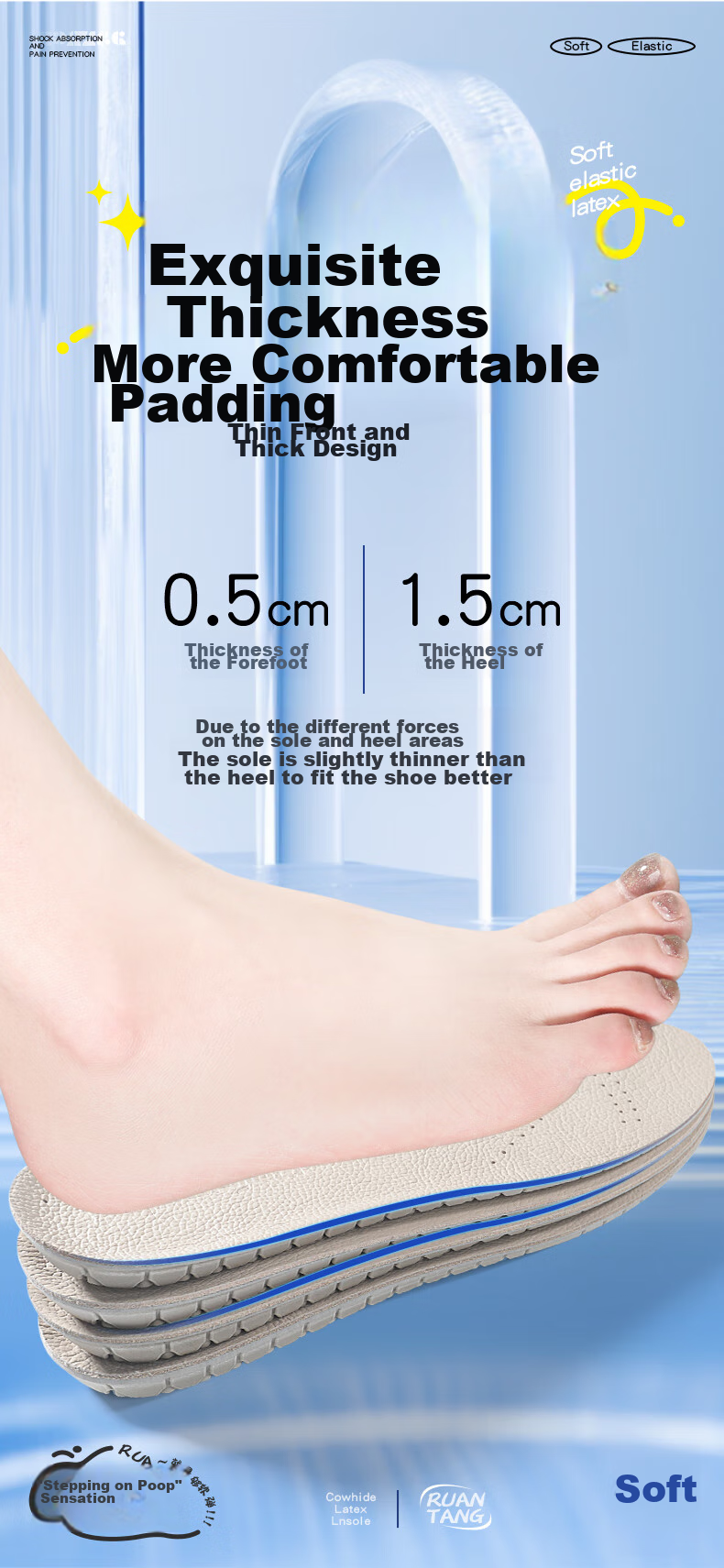 Maigaole Summer Latex Cowhide Insoles, Comfortable Perforated Breathable, Non-Stuffy Soft And Comfortable Shock-Absorbing, Beige, Size 35-36 6