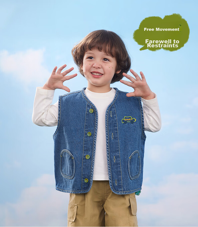 Ciciibear Boys' Denim Vest, Children's Spring And Autumn Outerwear, 2024 New Style Vest, Baby Waistcoat, Denim Vest, Trendy 8