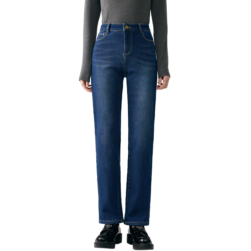 LangSha Women's Mid-Aged Mom Jeans Autumn Winter High Waist Stretch Slim Straight Leg Plus Size Pants
