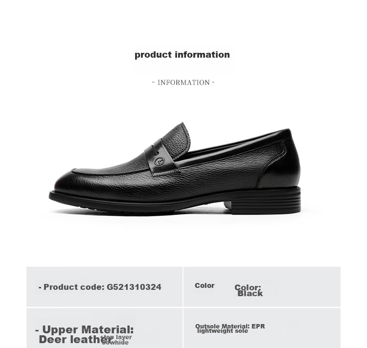 Goldlion Men's Shoes, Business Casual Shoes, Leather Shoes, Lightweight Comfortable Slip-On Loafers G521310324AAB - Black - Size 39 22