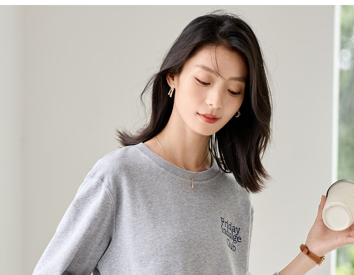 Chushen Spring and Autumn Crew Neck Sweatshirt Women Wilderness Mallard Casual Letter Embroidery Long Sleeve Top S143W1009 12