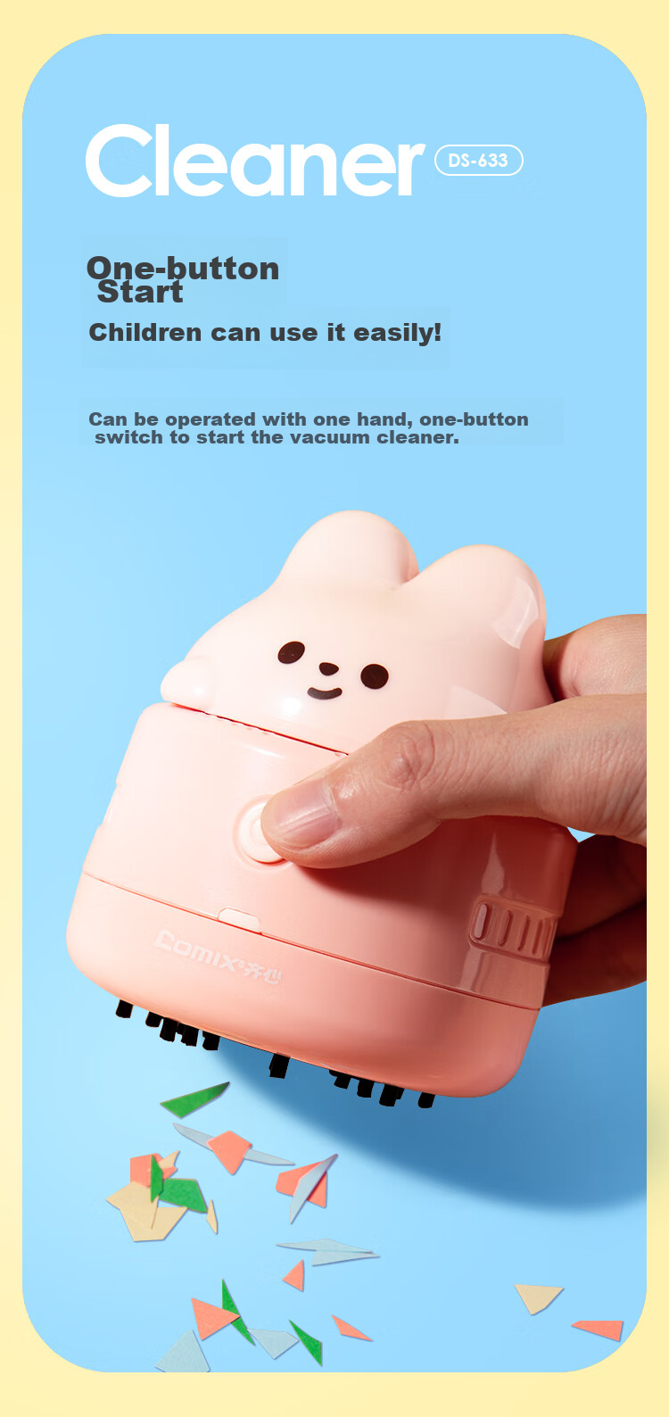 COMIX Powerful Suction Desktop Vacuum Cleaner Cartoon Rabbit Design, Keyboard Dust Removal Cleaning Assistant, Eraser Debris Desk Cleaner, Back-To Essential XS-66 Pink 7