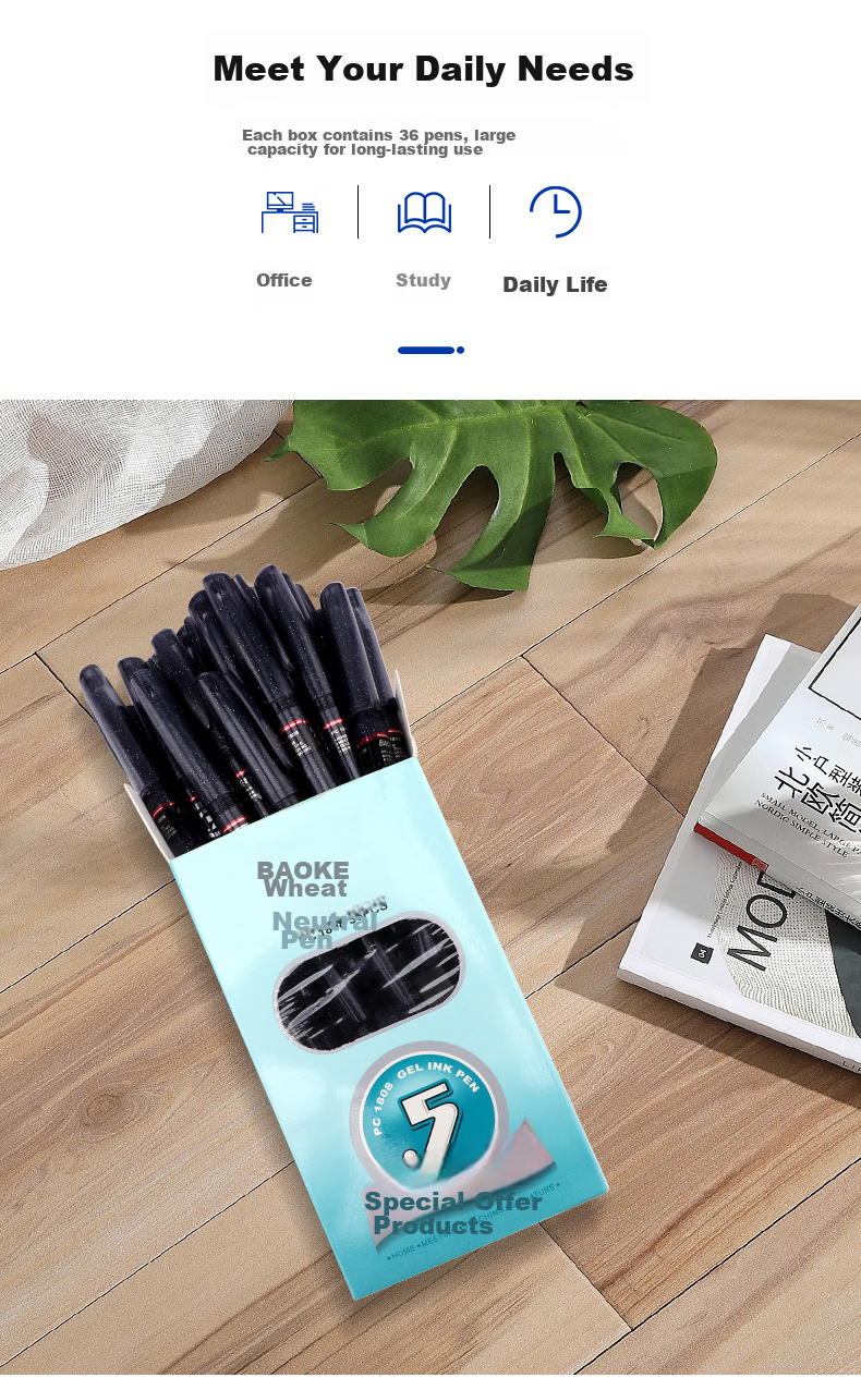 BAOKE PC1808 Gel Pen Full Needle Tube 0.5mm Student Pen Stationery Office Signing Pen Black 36 Pcs/box 4