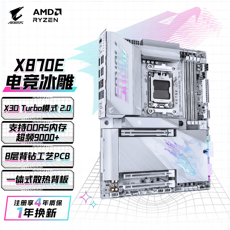 GIGABYTE GIGABYTE Gaming Ice Sculpture X870E AORUS PRO X3D ICE Motherboard DDR5 AMD CPU AM5 9700X 9950X 9900X 9600X Compatible