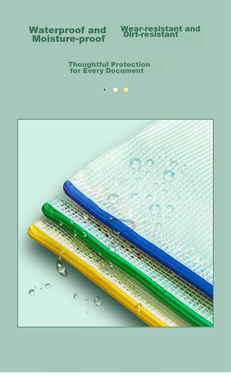 Ouliwen A4 Waterproof Mesh Document Bag, Zipper Pouch, Transparent File Folder, Student Exam Paper Subject Classification, Office Financial Document Storage, White, Pack of 5, 3C Digital Full Mesh Low Price 8
