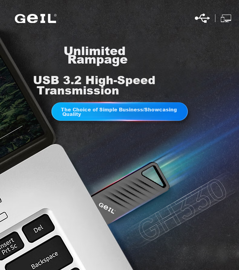 GEIL 32GB USB2.0 Flash Drive, Mini Version, Gray Metal Case, Car USB Drive, Office Study Business Universal Flash Drive, GS60 Series 1
