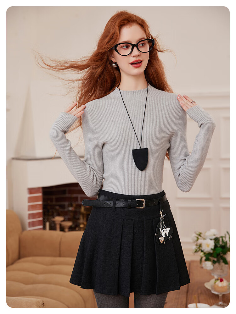 Bailuyu Simple Half Turtleneck Ribbed Knit Sweater 25 Autumn Winter New Wool Soft Sweater Women Dark Gray M 7