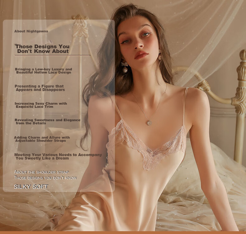 MAOHUO Pure Desire Ice Silk Nightgown for Women, Faux Silk Camisole Sleepwear, High-End Luxury Suspender Lingerie, Loungewear Gift Box 7