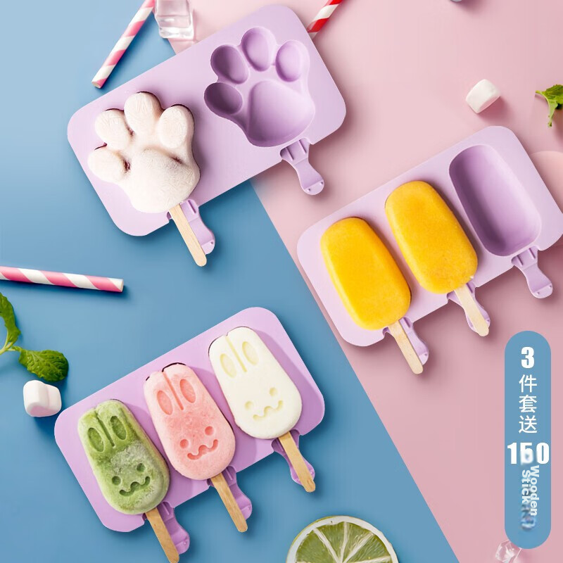 Jinghuisichuang Ice Cream Mold Set, 3 Pieces, DIY Homemade Silicone, Creative Cartoon Cute Ice Cream Cone And Popsicle Molds for Home Use
